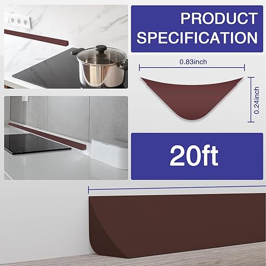 Flexible Molding Trim, Flexible Bendable Adhesive Caulking Strip, Molded Trim, Peel and Stick Home Decorative Edge for Bathroom, Kitchen, Floor, Wall (Dark Brown, 0.83in x 0.24in x 20ft) - Image 2
