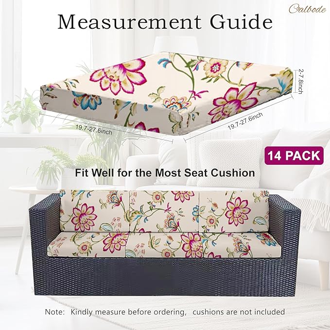 14pcs Single Seat Floral Print Outdoor Couch Cover,Waterproof Elastic Removable Half-Wrapped Sofa Seat Cushion, Suitable for Patio, Terrace, Garden Sofa Cushion - Image 2