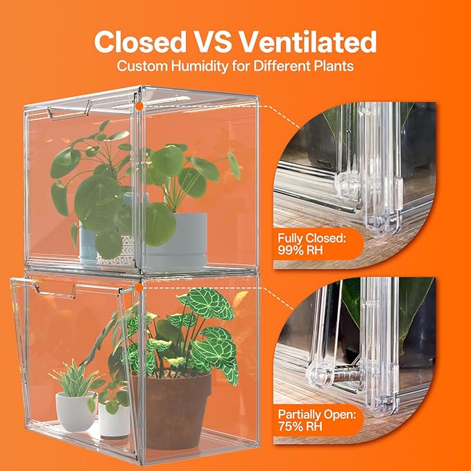 Bstrip Tabletop Greenhouse, GM4 Small Greenhouse for Indoors, Stackable Clear Plastic Greenhouse with Magnets, Indoor Seed Starter Greenhouse with Lights, Auto Timer, User-Friendly, 14.2x8.7x10.6IN - Image 8