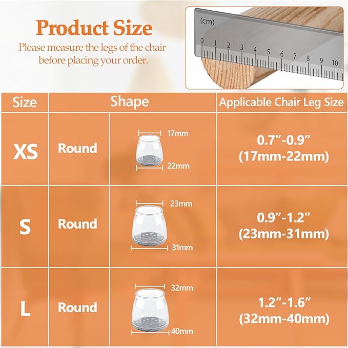 36pcs Round Chair Leg Floor Protectors, Felt Pads Chair Leg Protectors for Hardwood Floors, Silicone Furniture Feet Cups Covers Felt Pads, Prevents Scratches & Reduce Noise, Clear, X-Small - Image 2