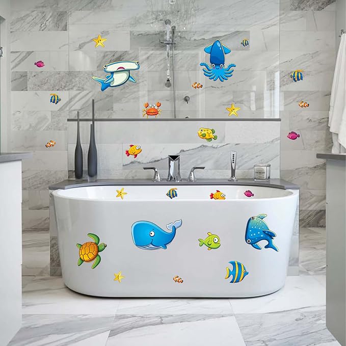 18Pack Bathtub Non Slip Stickers,Guppy Grips Bath Stickers with 61 Ocean Animals That Kids Love,Large Size Adhesive Stickers for Bathtub,Shower Floor,Baby Bath Tub - Image 4