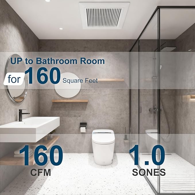 Bathroom Exhaust Fan 160 CFM 1.0 Sone, 6 Inch Duct, Quiet Energy Saving Ventilation Fan, Easy to Install, No Attic Access Needed Ceiling Mounted, White, ETL Certified - Image 2