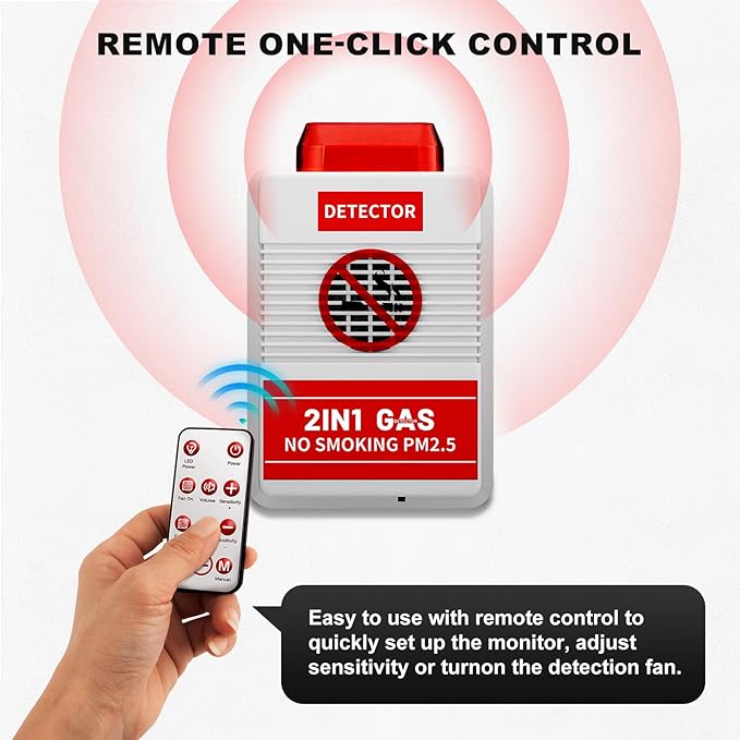 2-in-1 Smart Air Quality Monitor with Remote Control - Cigarette Smoking & PM2.5 Detector for Office/Public Spaces, Voice Alert System & Real-Time Environmental Monitoring - Image 4