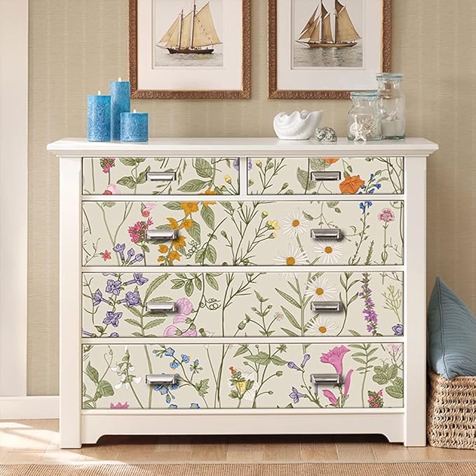 Self Adhesive Colorful Floral Drawer Liner Contact Paper Shelf Liner Decorative Peel and Stick Floral Wallpaper forWalls Furniture Cabinets Table Decal 17.7X117 Inches - Image 3