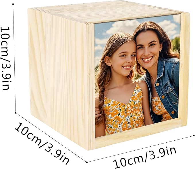 Minache Wooden Keepsake Box with Customized Photo Slide Lid, Square Wood Memory Box for Jewelry, Photos, Handmade Decorative Storage Box - Image 3