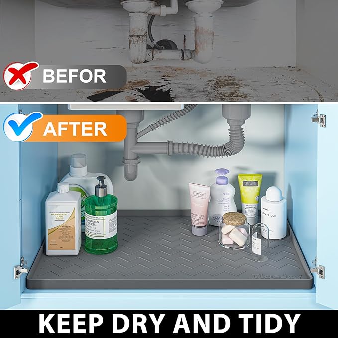 TigeJoy 25" x 19" Under Sink Mats for Kitchen Waterproof, Leak-Proof Silicone Mat Sink Protector and Cabinet Liner, Kitchen Essentials Organizer and Storage, Boot or Shoe Tray, Pet Feeding Mat - Image 5