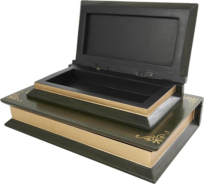 Deco 79 Wooden Decorative Box "Sherlock Holmes" Storage Faux Book Decorative Keepsake Boxes, Set of 2 Storage Boxes 11", 9"H, Green - Image 2