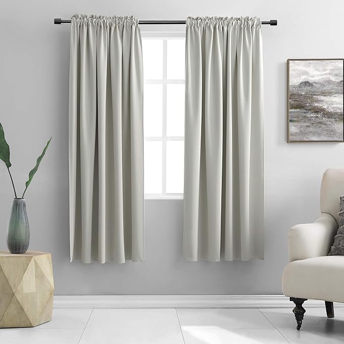 DONREN Light Gray Blackout Curtains - All Season Thermal Insulated Rod Pocket Room Darkening Curtains for Bedroom (2 Panels,42 W x 72 Inch Length) by DONREN