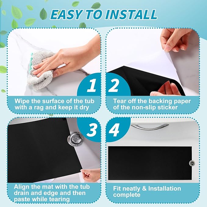 16" x 40" Non Slip Bathtub Mat with Drain Cut Out Anti Slipping Non Skid Safe Tub Mat Adhesive Peel and Stick Bath Tub Mat PEVA Tub Sticker for Shower Floor Boat Wet Areas(Black) - Image 5