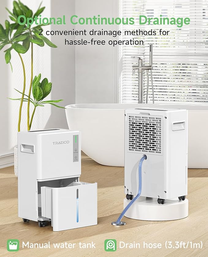 1500 Sq.ft Dehumidifier for Basement, Trazico 21 Pint Quiet Dehumidifiers for Home with Drain Hose, Smart Humidity Control, 3 Modes, 24H Timer, Auto Defrost, for Large Room, Bedroom, and Bathroom - Image 4