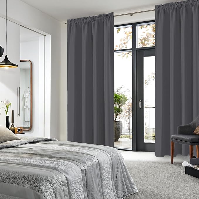 DWCN Bedroom Blackout Curtains 70 x 84 Inches Length 2 Panels Set, Solid Thermal Insulated Energy Saving Rod Pocket Window Treatment Curtains Blackout Drapes (W70 x L84 Inch, Dark Grey) - Image 2