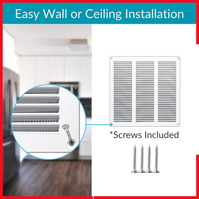 10x10 Vent Cover (Duct Opening) - White HVAC Return Air Grille for Wall and Ceiling - Metal AC Vent Cover with Mesh - Rectangular Air Register - External Dimensions: 11.81" W x 11.81" H - Image 4