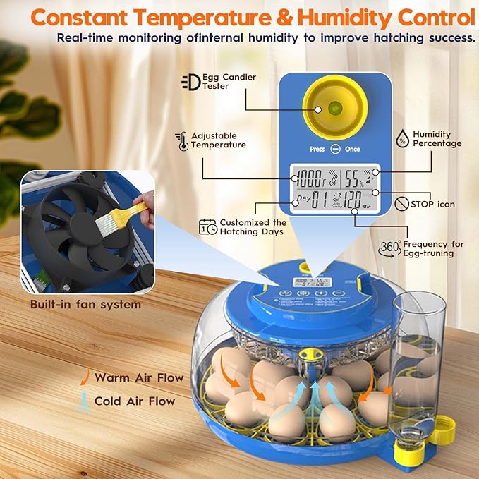 Incubator for Hatching Eggs-18 Egg Incubator with Automatic Egg Turning and Humidity Control 360°View Incubadora De Huevos,Ducks,Goose,Pigeon,Quail Incubator for Home,Farm,Lab,Science Classroom - Image 2