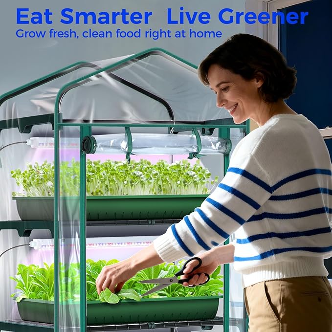 Indoor Greenhouse with Grow Light, Ohuhu 4-Tier Mini Green House for Winter - Full Spectrum Greenhouses for Seed Starting Small Portable Green Houses Waterproof PVC Cover & Adjustable Shelves - Image 8
