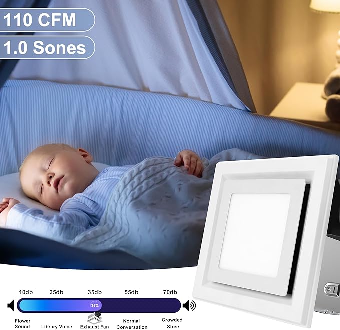 Bathroom Exhaust Fan with Light, 110 CFM Bath Ventilation Fans with 1200lm LED Light 3CCT Selectable, Quiet 1.0 Sone Ceiling Mount Vent Fan Light Combo for Home/Bath/Offic/Warehouse - Image 3