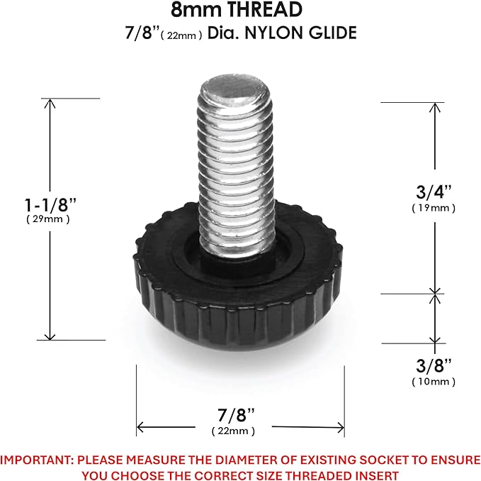 Slipstick Gorilla Outdoor Adjustable Furniture Levelers (8 Pack) Weatherproof Screw in Leg Glides for Chairs, Tables, and Outdoor Furniture Feet, 7/8 Inch Nylon Spherical Glide, M8 Thread - Image 4