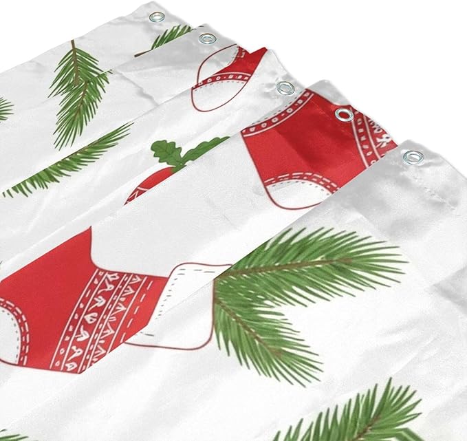 Christmas Stocking White Shower Curtain Liner 72×72 inch for Bathroom Curtain Anti Mold Shower Curtain with Hooks Shower Accessories - Image 3