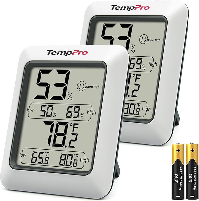 TempPro TP50 2 Pieces Digital Hygrometer Indoor Thermometer Room Thermometer and Humidity Gauge with Temperature Humidity Monitor(Previously ThermoPro) by ThermoPro