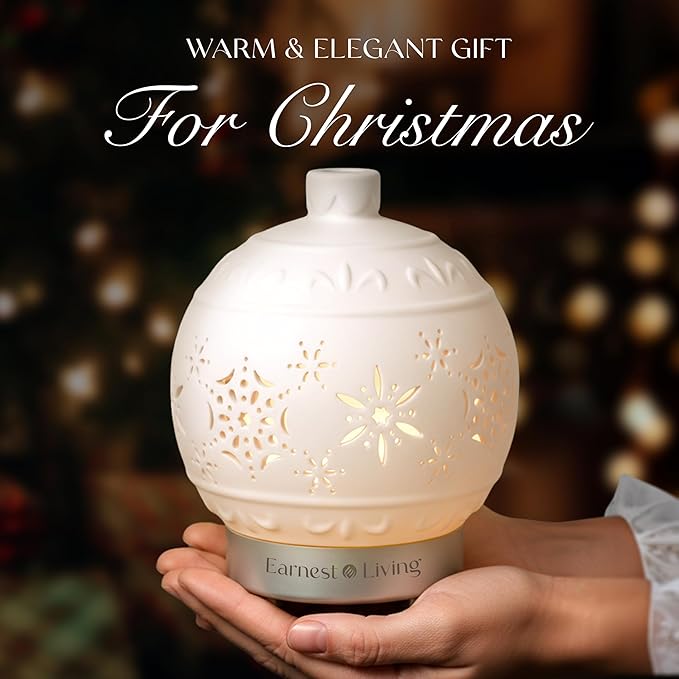Earnest Living Christmas Ball Essential Oil Diffuser White Ceramic 100 ml Diffuser Home Décor, 7 Color Lights, Timers, Auto Off Cool Mist Humidifier Aromatherapy Diffuser - Image 6