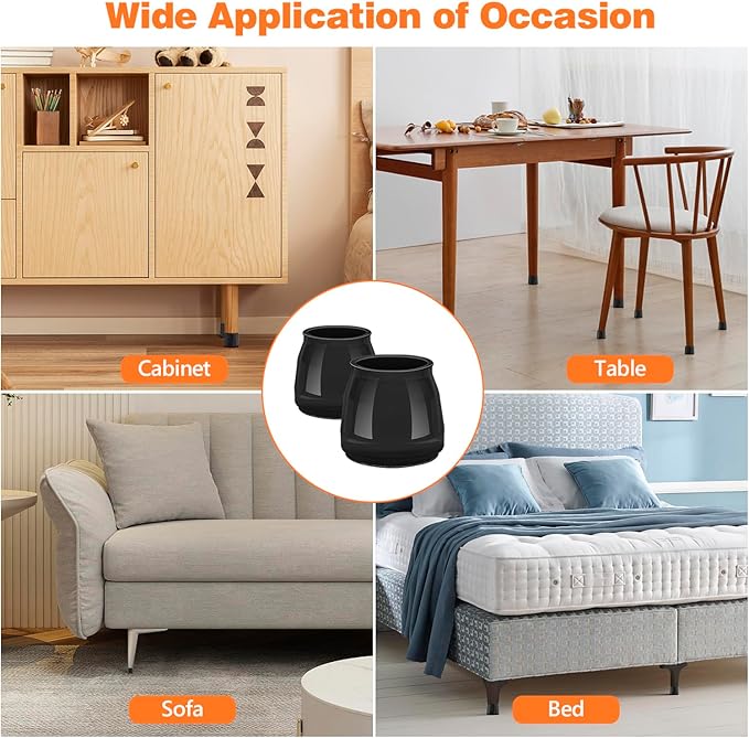 36pcs Round Chair Leg Floor Protectors, Felt Pads Chair Leg Protectors for Hardwood Floors, Silicone Furniture Feet Cups Covers Felt Pads, Prevents Scratches & Reduce Noise, Black, Large - Image 7