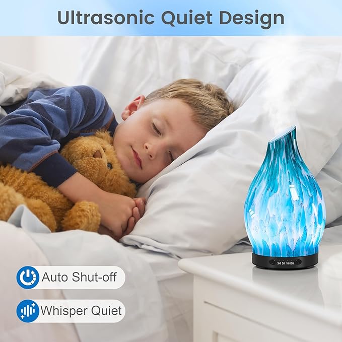 Essential Oil Diffuser, 120ML Glass Aromatherapy Diffuser with Auto Shut-Off and 7 Color LED Lights, Ultrasonic Mist Humidifier with 4 Timer for Home Office Bedroom (Blue Mountain) - Image 5