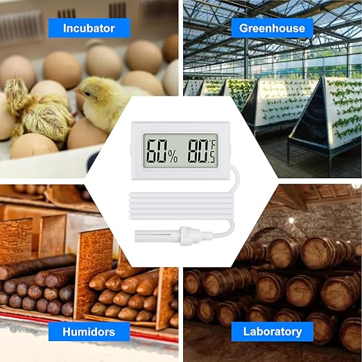 3Pcs Mini Digital Thermometer Hygrometer with Probe Electronic Temperature Humidity Gauge Meters Indoor LCD Display Fahrenheit for Humidors,Greenhouse,Garden,Incubator Reptile Terrarium - Image 7