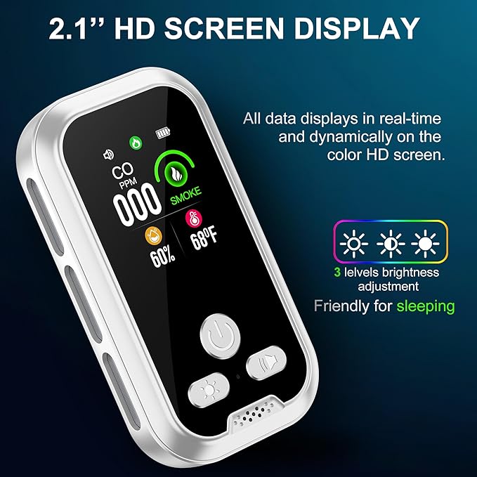4in1 Plug in Smoke & Carbon Monoxide Detector Combination Builti-in 2000mAh Backup Battery HD Screen [Smoke CO Temp Humidity Sensor] for Home Hotel Travel (1 Pack, White) - Image 5