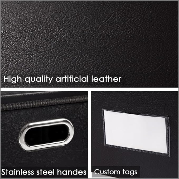 PRANDOM Collapsible Storage Box with Lid [1-Pack] Leather Fabric Foldable Storage Bin Organizer Container Basket Cube with Cover for Home Bedroom Closet Office Nursery Black (22.8X15.7X11.8) - Image 3