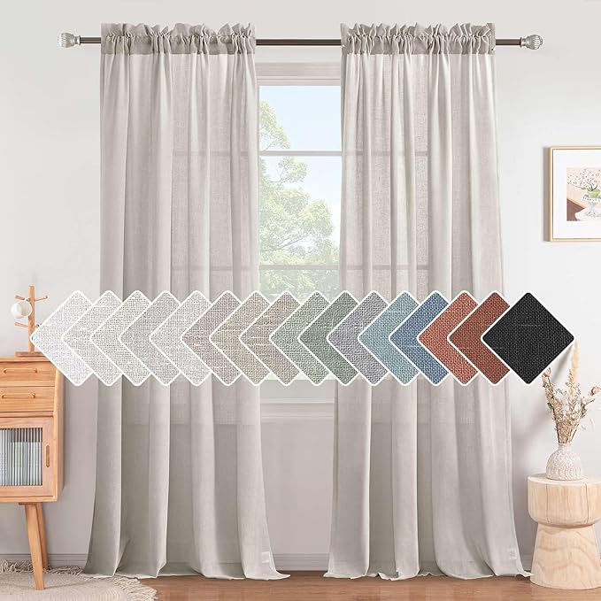 H.VERSAILTEX Linen Curtains Elegant Natural Linen Semi Sheer Curtains Energy Light Filtering Rod Pocket Window Treatments Panels for Living Room (Set of 2, Pale Oak, 52 inch W X 108 inch L) by HVERSAILTEX