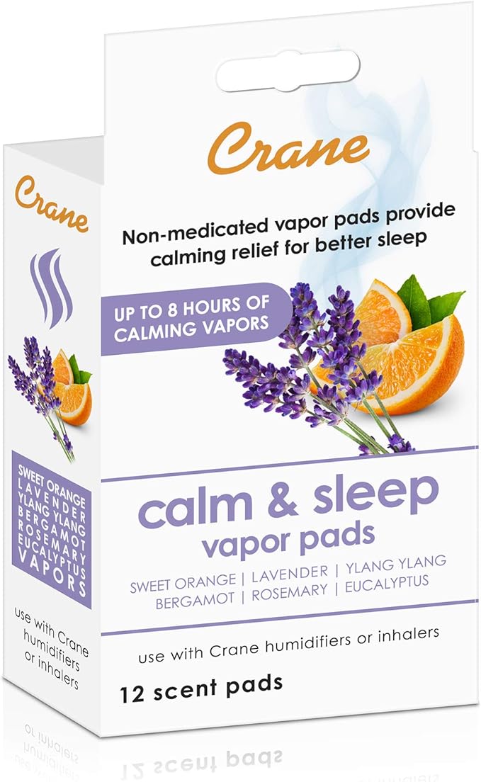Crane Natural Lavender Orange Humidifier Pads with Calming Vapor, Universal Fit for Humidifiers and Inhalers, 12 Count by Crane