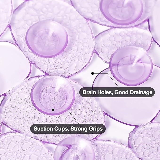 WELTRXE Pebbles Bath Mat Oval Non-Slip Bathtub Mat with Suction Cups, Drain Holes for Bathroom Showers, Tub, Machine Washable, BPA, Latex Free Safe Shower Mats, 27 x 14 Inch, Purple - Image 4
