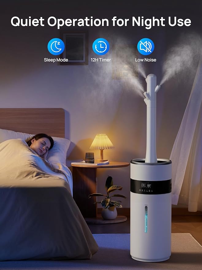 1200ml/h Humidifier for Bedroom up to 2000 sq.ft, 4.8Gal/18L Large Tank Humidifier, 40%-90% Custom Humidity & Replaceable Nozzles, Top Fill Ultrasonic Whole House Humidifiers Large Room Office Indoor - Image 7
