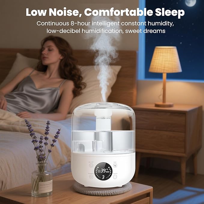 Humidifiers for Bedroom Baby, QWUE Top Fill 3L Humidifier Large Room, Easy to Fill & Clean, 28dB Quiet Cool Mist Air Humidifier for Plants, Home, Nursery, Allergy Relief, Auto Shut-off and BPA-Free - Image 3
