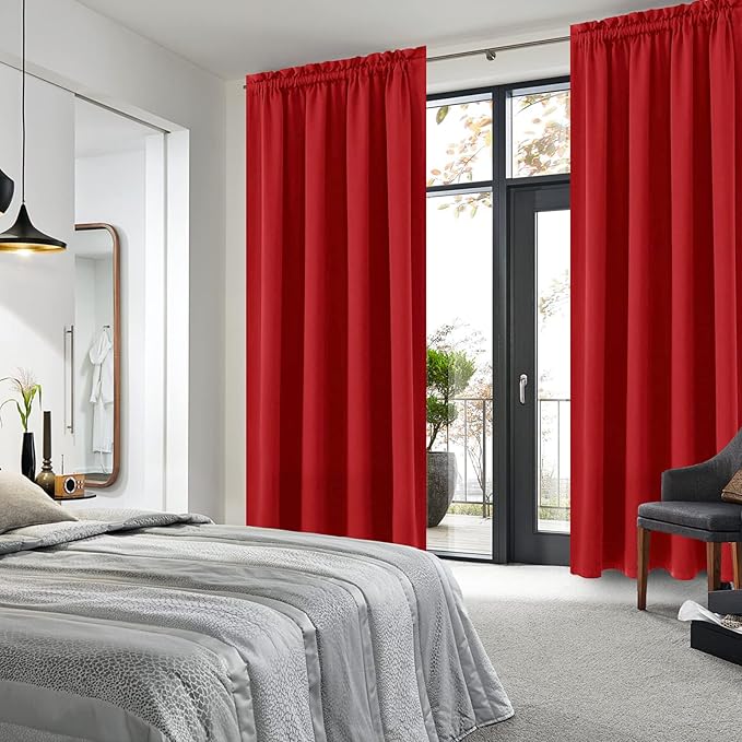 DWCN Christmas Blackout Curtains Room Darkening Thermal Insulated Bedroom Curtains Window Curtain Panels, 52 x 84 inches Long, Set of 2 Red Rod Pocket Drapes - Image 2