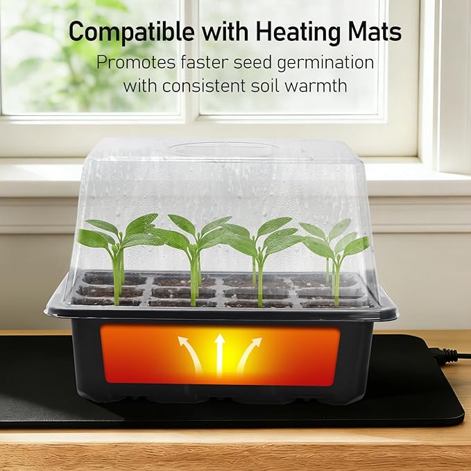 MIXC Seed Starter Tray with Elevated Lid, 120 Cells Seed Starter Kit with Adjustable Humidity Dome, Drainage Hole, Clear Heightened Lids for Indoor Outdoor Greenhouse Gardens, 10 Pack, Black - Image 6