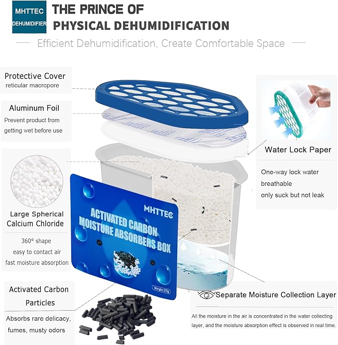 Moisture Absorbers Boxes with Activated Charcoal 4 Pack 245g Dehumidifiers for Closet Bathroom Basement Bedroom Disposable Desiccant for Car Moisture Absorbers for Home - Image 3
