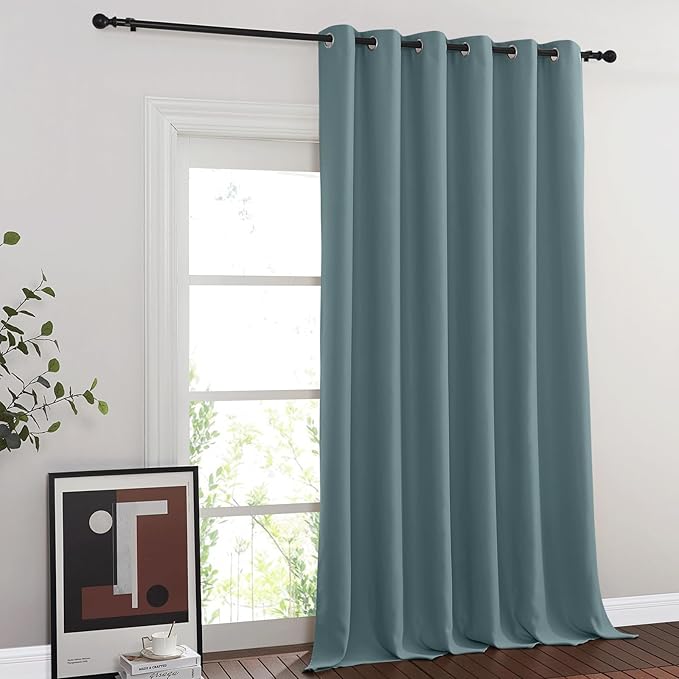 NICETOWN Blackout Curtains & Drapes - Privacy Thermal Efficiency Backdrop Curtains for Bedroom Room Divider Living Room Patio Sliding Glass Door, Wide 80 x Long 144 inch, Greyish Blue, 1 Panel by NICETOWN