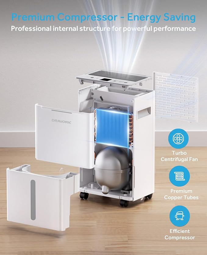21 Pints Dehumidifier for Basement, 1500 Sq. Ft Dehumidifiers for Home with Drain Hose, Quiet Smart Humidity Control for Bedroom Bathroom with Auto Shut Off, 24H Timer - Image 8