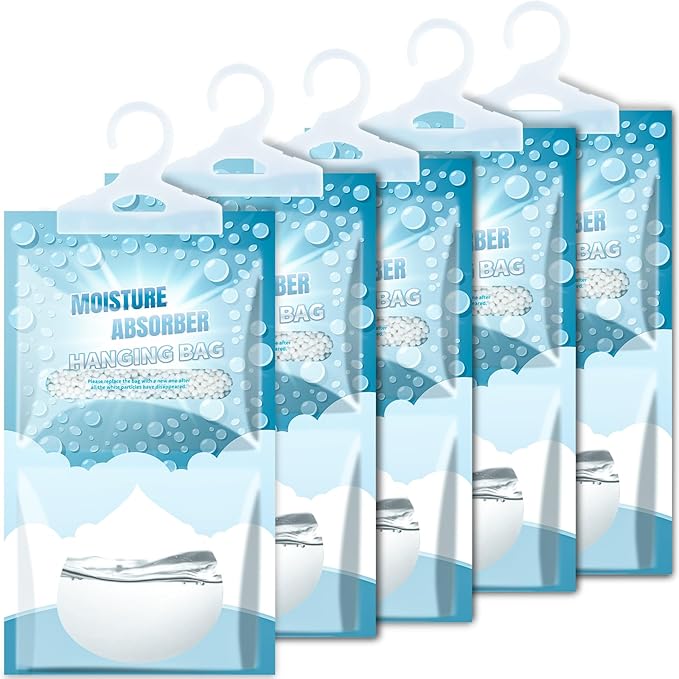 Moisture Absorbers Packets - 5 Pack Hanging Moisture Absorbers Dehumidifier Bags for Closet Bathroom Kitchen, Fragrance Free Humidity Absorber Packs, Removes Moisture & Odors by Corodo