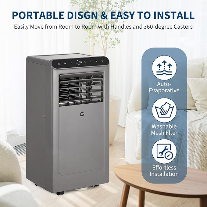 10,000 BTU Portable Air Conditioner with LED Display, 3-in-1 Portable AC Unit with Dehumidifier & Fan for Rooms Up to 450 Sq.Ft, Remote Control, 24h Timer, Easy Install for Bedroom & Home Office - Image 6