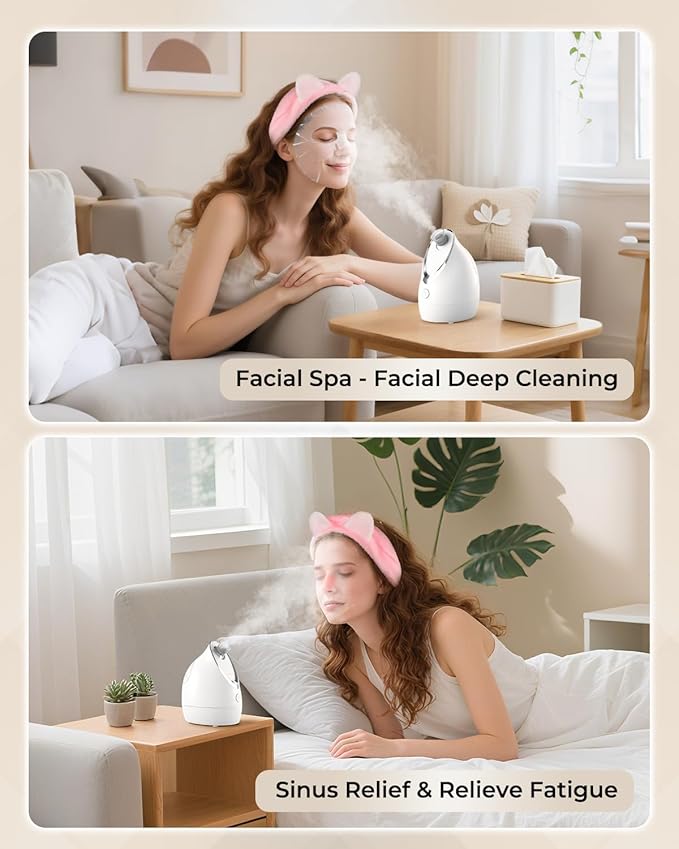 Kingsmile Facial Steamer for Face, 3 in 1 Face Steamer for Facial Deep Cleaning, Compact Nano Steamer - Aromatherapy, Adjustable Nozzle Warm Steam for Home SPA, Face Steamer for Sinuses with Hairband - Image 7