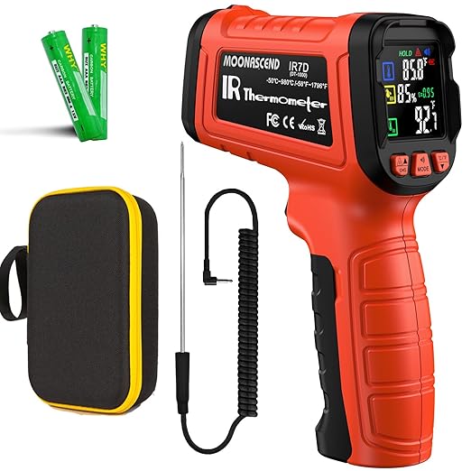 Infrared Thermometer Gun, Include K-Type Probe for Humidity, -58°F to 1796° F Digital Laser Temperature Gun for Cooking, 16:1 IR Temp Gun for Griddle, Pizza Oven, Engine, HVAC, Industrial & Home Use by MOONASCEND