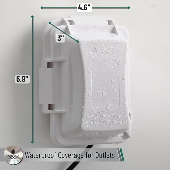 Bates Choice Weatherproof Electrical Outlet Cover, 1-Gang, White Plastic Outdoor Outlet Cover, Plug-In, 120 Volts AC, Compatible with All Devices - Image 4
