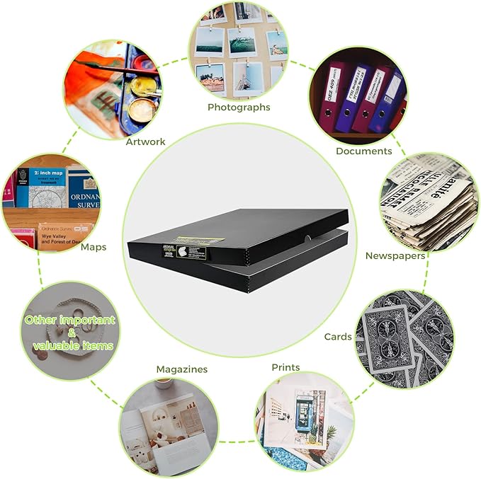 Lineco 16x20 Black Clamshell Archival Folio Storage Box, 1.75" Deep. Acid-Free with Metal Edge. Preserves Picture Longevity, Organize Photos or Documents, Crafts, DIY - Image 6