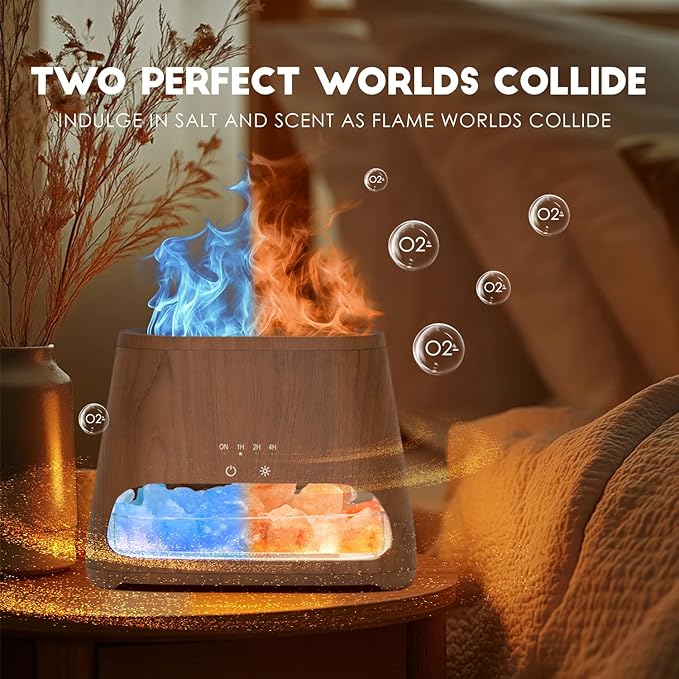 SALKING Colorful Flame Fire Diffuser Humidifier, Himalayan Salt Lamp, 7 Colors Changing Oil Diffuser, Ultra-Quiet Essential Oils Aromatherapy Diffusers for Large Room, Bedroom,150ml (Dark) - Image 4