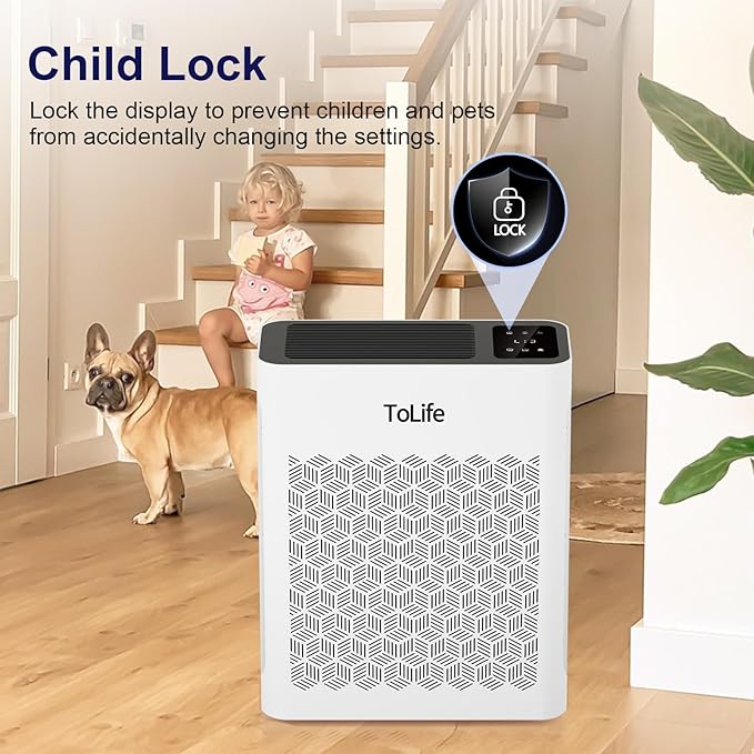 Tolife Air Purifier Large Room, Air Purifiers for Home Pets Hair with Washable Filter, Air Cleaner for Bedroom up to 1095 Ft² Dust Smoke Odor, Sleep Mode, Timer, White - Image 8