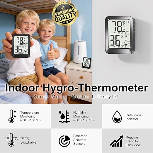 Antonki 4 Pack Mini Room Thermometer Hygrometer Indoor Temperaure and Humidity Monitor Gauge Meter for Home, Baby Room, Office, Incubator, Greenhouse, Reptile - Battery Included - Black - Image 2