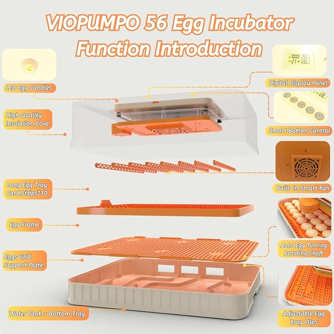 Egg Incubator for Hatching 56-154 Chicken/Quail/Turkey Eggs, 360° View Poultry Incubators with Automatic Egg Turning/Humidity Control&Alarm/Auto Water Adding/Adjustable Tray, for Beginner/Farm/Home - Image 8