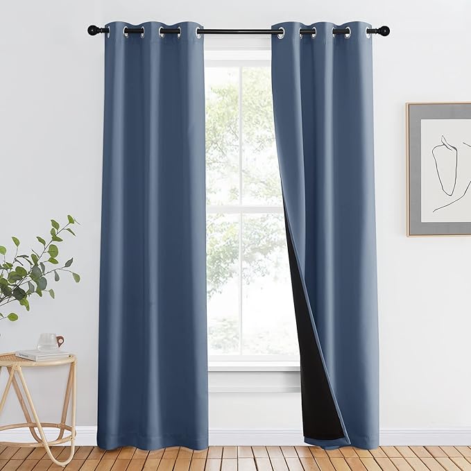 NICETOWN Complete 100% Blackout Curtain Set, Thermal Insulated & Energy Efficiency Window Draperies for Guest Room, Full Shading Panel for Shift Worker and Light Sleepers, Stone Blue, 37W x 84L, 1 PC by NICETOWN