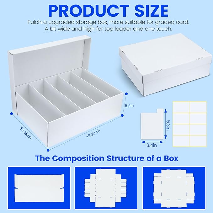Pulchra 2 Pack Trading Graded Card Storage Box - 5 Rows Graded Card Case Holds 220 PSA Slab Cards, Graded Card, Cardboard Holder Organizer Boxes with Dividers for Sport Cards PSA/GMA/CSG/SGC/HGA/MTG - Image 2